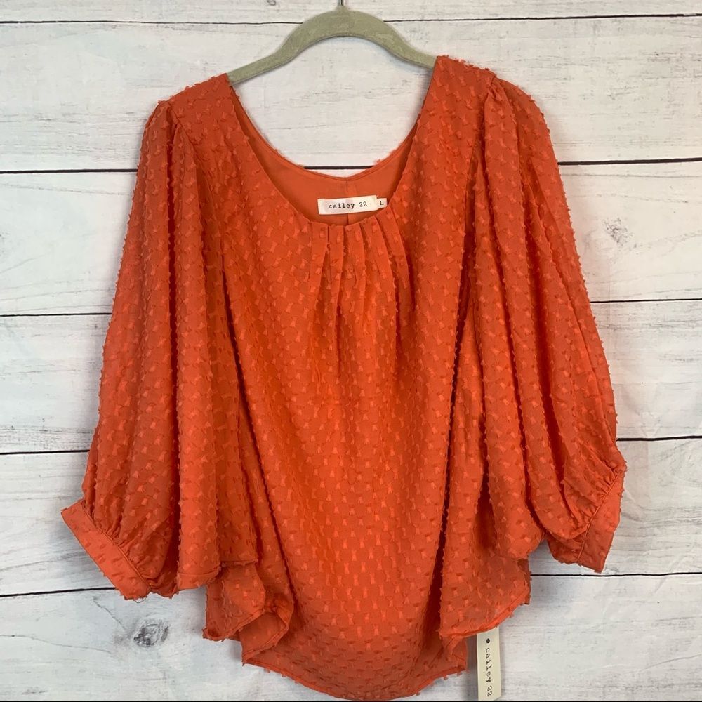 Cailey22 women summer dolman textured Orange Salmon Coral top blouse lined Large